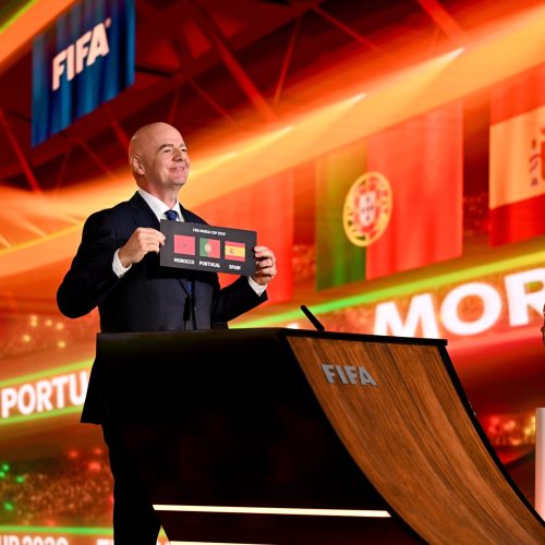 ZURICH, SWITZERLAND - DECEMBER 11: FIFA President Gianni Infantino announces Morocco, Portugal and Spain as the hosts of the FIFA World Cup 2030 during the Extraordinary FIFA Congress 2024 at the Home of FIFA on December 11, 2024 in Zurich, Switzerland. (Photo by Harold Cunningham - FIFA/FIFA via Getty Images)